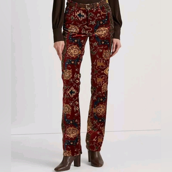 Lauren Ralph Lauren Pants - Lauren Ralph Lauen Womens Bold Print Velvet High-Rise Boot Cut Pants Size 12